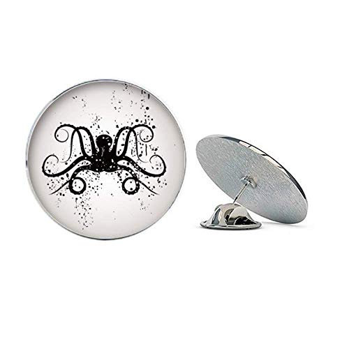 Broche redondo de metal com ilustração da vida marinha polvo preto