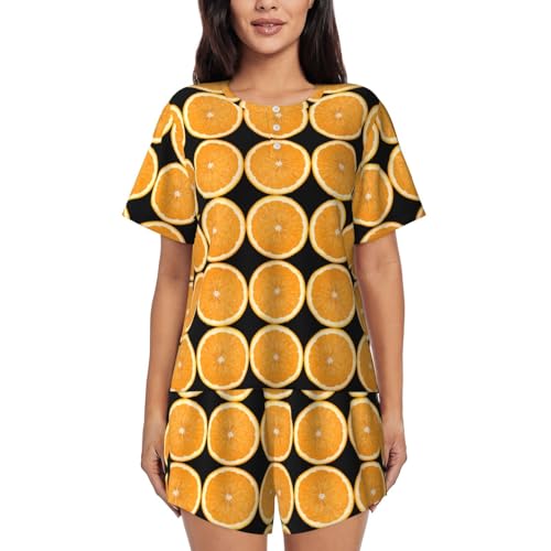 Pyjama femme court motif orange ample pour éviter la chaleur nocturne