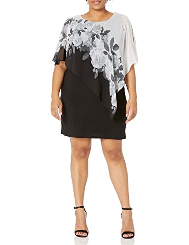 S.L. Fashions Women's Sleeveless Sheath Cape Dress with Chiffon Overlay