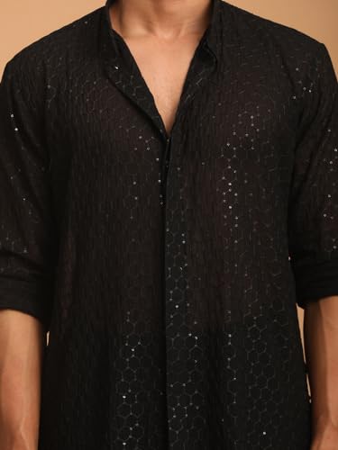 Buy VASTRAMAY Men's Georgette Embroidered Kurta Patiala Set (Black, - Image 5