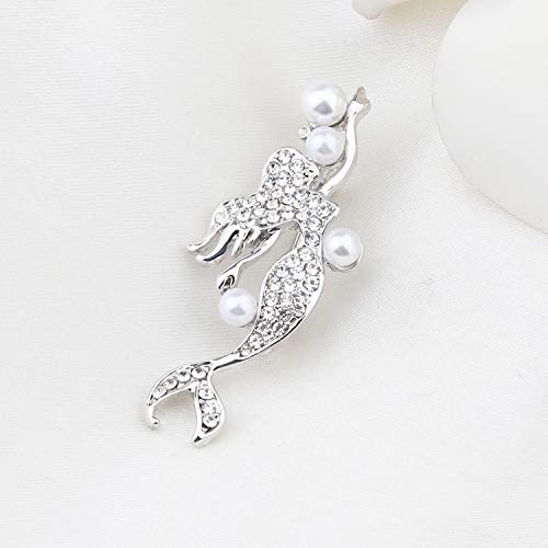 Bobauna Mermaid Pearl Rhinestone Brooch Pins Natural Wedding Party Jewelry Clothes Accessorie For Women Girls (Mermaid Pearl Brooch S) #TOP1