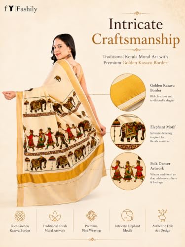 Image of Women's Kerala Tissue Plain Saree with Running Blouse| Onam & Vishu Kani Special | Traditional Kasavu White Colour