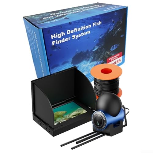 Buscador de peces de pantalla HD de 4.3 pulgadas con rango de profundidad de 0.6 m-500 m, cámara IP68 gran angular de 220°, parasol y brillo ajustable para pesca en hielo, mar, río, lago y barco (IPS