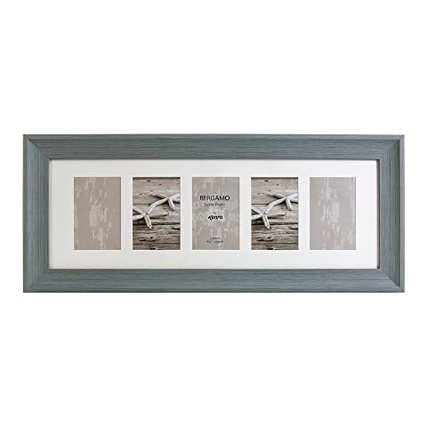 Kenro Bergamo Series Rustic Grey Wood Effect Multi Aperture Photograph Frame 24.8x8.3 Inch / 63x21cm with White Mat for 5 Photos 6x4 Inch / 10x15cm - BERG1015GR/5 Cover