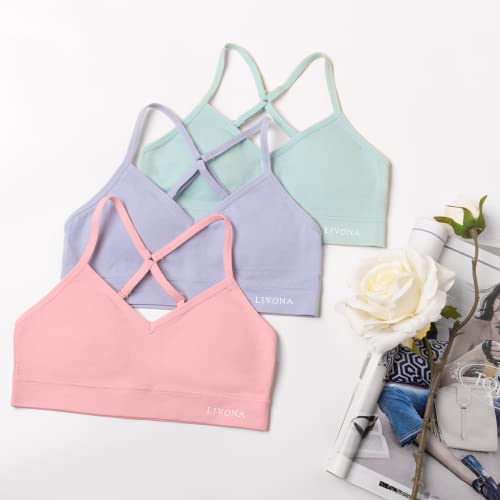 Livona Racerback Training Bra for Girls- 3 Pack Seamless Sports Bra, Padded Everyday Bra Bralette,Crop Cami Tank Top (6-14)3