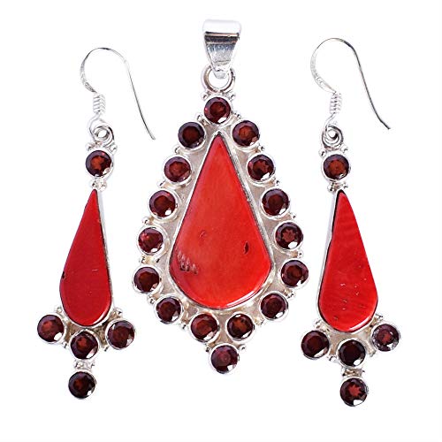 Juego de joyas de coral rojo y granate para lucir en cenas y eventos de gala pendientes
