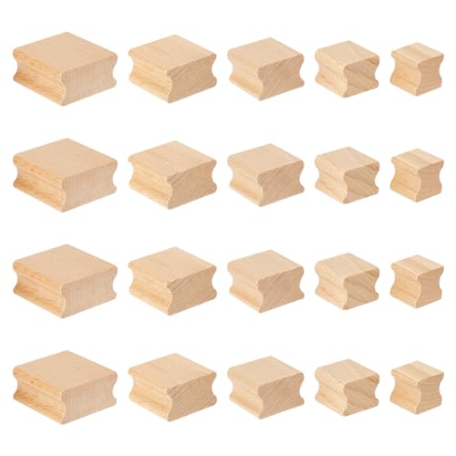 Ahandmaker WOOD-GA0001-63-US20 20Pcs Blank Hard Wood 5 Styles Wood Tiles Square Grooved Wood Blocks For Stamp Carving Rubber Stamp Mounts cover