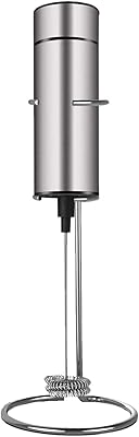 Basecent Stainless Steel Milk Frother With Stand - Coffee Handheld Frother, Battery Operated Electric Mixer, Mini Blender, Foamer Whisk for Cappuccino, Latte, Matcha, Frappe