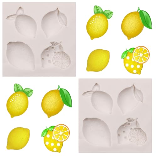 Lemon Fondant Silicone Molds Fruit Chocolate Baking Molds for Cake Decorating Cupcake Topper Gum Paste Polymer Clay Set of 2