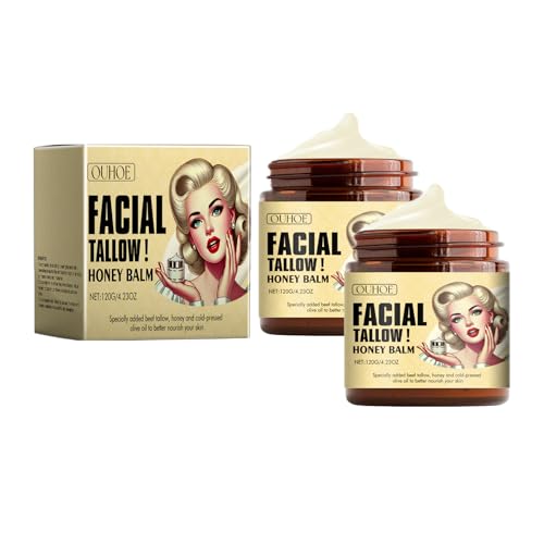 JeurLrok Whipped Beef Tallow and Honey Balm Beef Tallow for Skin Tallow Face Moisturizer Tallow and Honey Balm Grass Fed Grass Finished Face Cream 2pcs