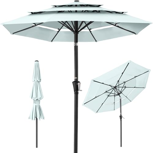 Best Choice Products 10ft 3-Tier Market Patio Umbrella Outdoor Sun Shade with Tilt Crank Lift 8 Ribs for Backyard Deck Poolside Baby Blue