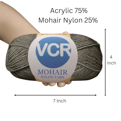 Image of VCR Mohair Nylon Very Deep Olive Yarn, 100 Grams Hank, 196 Meters Length, Acrylic 75%, Mohair Nylon 25%, Pack of 1 Yarn, Soft Crosia Threads, Suitable for Winter Garments.