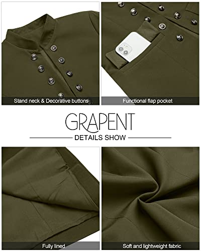 Grapent Women's Business Casual Buttons Pockets Open Front Blazer Suit Cardigan Army Green Size Large (Us 12-14) #TOP4