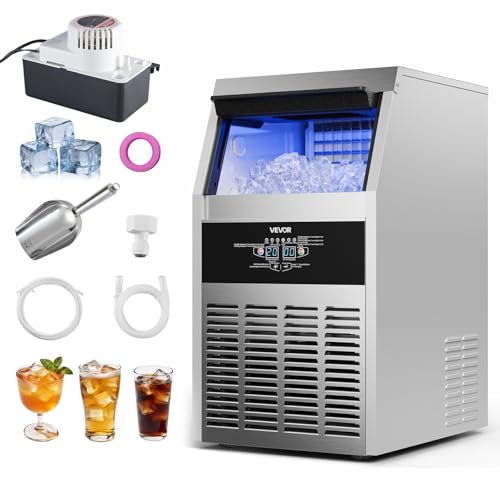 Image of VEVOR Commercial Ice Maker Machine with Pump, 130 lbs /24h with 30 lbs Storage Capacity, Built-in /Freestanding /Under Counter, Stainless Steel Ice Maker with LED Display & Self-Cleaning, for Home Bar