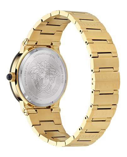 Versace Greca Logo Moonphase Collection Luxury Womens Watch Timepieces with a Gold Bracelet and Case Featuring a Black Dial3
