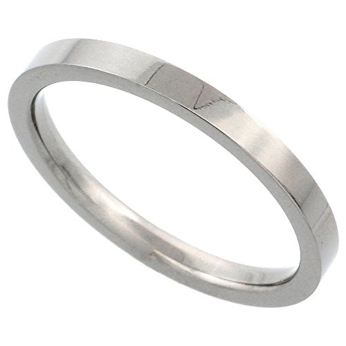 Sabrina Silver 2mm Titanium Plain Wedding Band Thumb Flat Thin Stackable Polished Comfort Fit Size 8