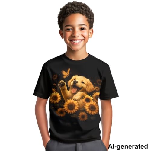 Image of Novelty 3D Graphic T Shirts for Kids Crew Neck Funny Animal Print Short Sleeve Girls Tshirts 3-16 Years