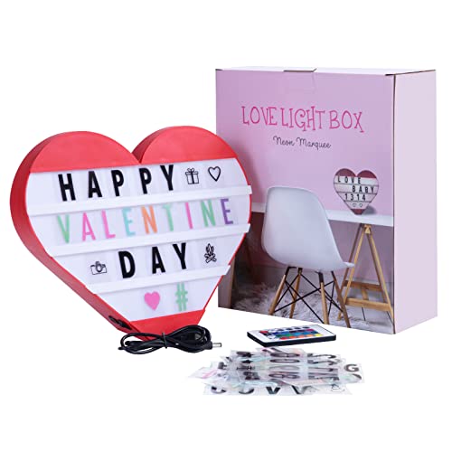 SHYOSUCCE Caja de Luz Corazón con 16 Cambios de Color, 4 Modos de Flash, 181 Letras, Cartel Luminoso LED para San Valentín, Navidad, Boda, Aniversario, Alimentado pour USB y Batería