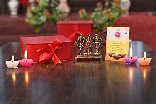 Frienemy Presents Metal Ram Darbar Idol Set for Diwali, Floating Wax Candles, Special Greeting Card with Box - Set of 4#Frienemy-0346