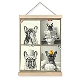 LUKIPOM Funny French Bulldog Bathroom Wall Art Poster Hanger Frame, Dog Bathroom Decor, Funny Vintage Frenchie Dog Canvas Wall Decor for Restroom Washroom Toilet Spa Gym Decoration, 12x16