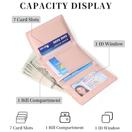 Image of RNIEGA Small Wallets for Women Trifold Vegan Leather Wallet RFID Blocking Card Holders with ID Window