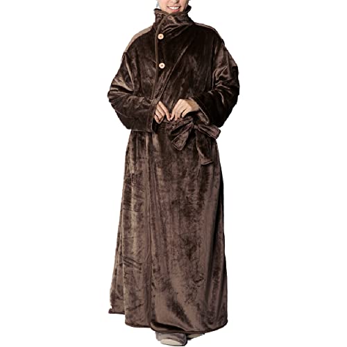 アイリスプラザ fondan 着る毛布 ポケット・ベルト付 特製BOX入り Mサイズ 着丈150cm 無地 ブラウン 静電気防止 洗える フランネルマイクロファイバー 部屋着 クリスマス ギフト ルームウェア