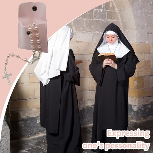 Rosenkranz Katholisch,Rosenkranz Kette,Rosary Necklace,Rosenkranz Kommunion Mädchen,Kunstperlen Katholische Rosenkranzperlen Retro-Kreuz,mit Samt Geschenkbeutel,Taufe Kommunion Hochzeit/Party (Rosa)