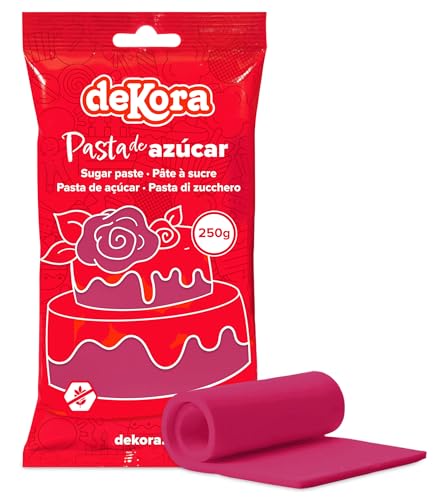 dekora - Pasta de Azúcar Fondant Fucsia para Tartas - Cobertura para Bizcochos, Tartas, Pasteles, Magdalenas o Cupcakes con el que Hacer Todo Tipo de Decoraciones - Modelado Fácil - 250 g