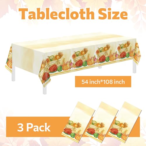 Image of Childom 3 Pack Thanksgiving Tablecloths,Thanksgiving Decorations 54x108 Inch Plastic Table Cloth Rectangle Table,Disposable Tablecloths for Home,Picnic,Birthday,Outdoor,Friendsgiving Party Decorations