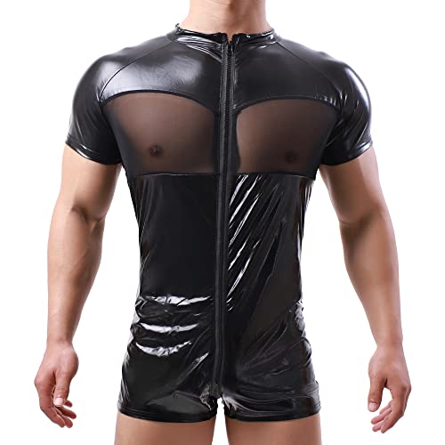 QiaTi Herren Overall Lederoptik Unterwäsche Body Einteiliger Sportstrumpfhose QiaTi Herren Overall Lederoptik Unterwäsche Body Einteiliger Sportstrumpfhose
