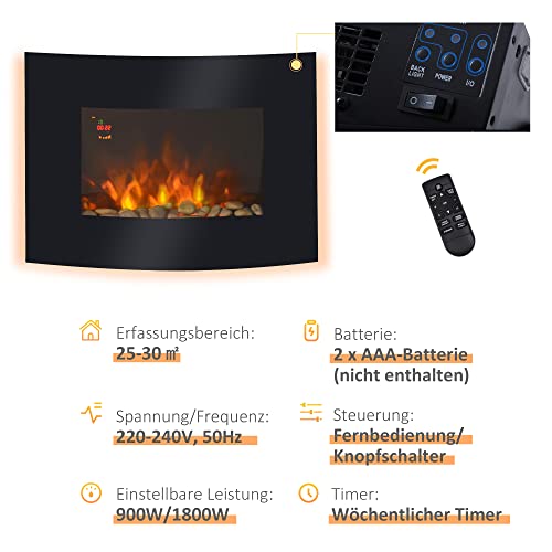 HOMCOM Elektrokamin Kamin Kaminofen Elektrischer Wandkamin 65 x 11,4 x 52cm – Bild 5