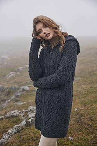 SAOL 100% Merino Wool Aran Irish Cardigan for Women with Pockets, Hood and Celtic Zipper2