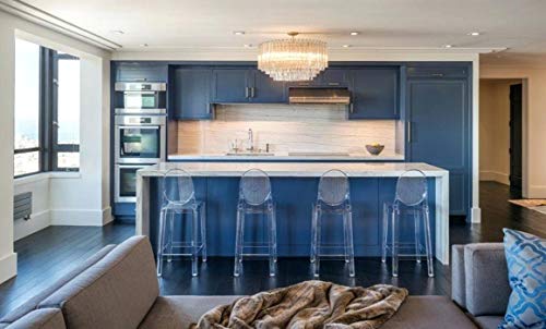 2Xhome - Set Of 2 25" Seat Height Barstool Modern Ghost Chair Ghost Stool Black Side Bar Stool Counter Stool Accent Stool No Arms (Clear) #TOP6