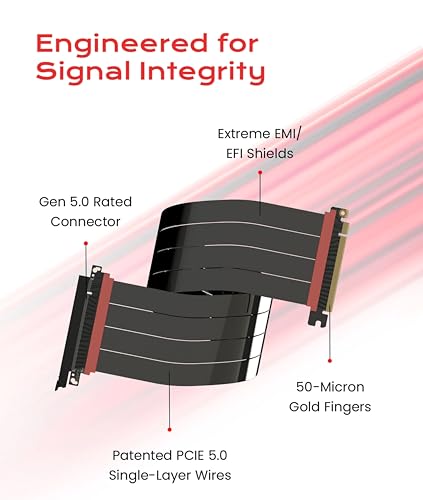 Image of LINKUP PCIE 5.0 Riser Cable | for Vertical GPU Mount | Straight | Graphics Card GPU Ready | Usable with PCIe 4.0 & RX9070 / RTX5090 | 60cm (Total Length: 64cm)