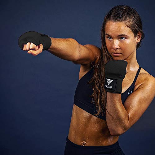 Wyox Boxing Hand Wraps Gel Knuckle Padded Inner Elastic Quick Wraps Fist Protection Boxing Gloves For Women Men Wrist Wrap Mma Muay Thai Training Handwraps (Black, S-M) #TOP4