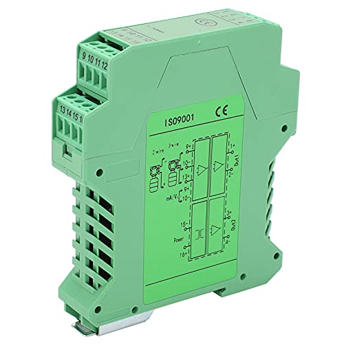 FLEXMAN DC Signal Isolator, 24V DC 0~5V Input 4 20mA Output 1In2 Out 35mm Guide Rail Current Isolator Transmitter for Provides Isolated Power Distribution