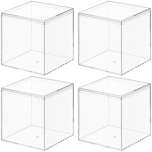 Image of Clear Acrylic Box with Lid, 4 Pack 5.9x5.9x5.9 inches Clear Plastic Box for Organize, Acrylic Cube Storage Container Drawer Organizer for Vanity Jewelry Accessories, Small Items