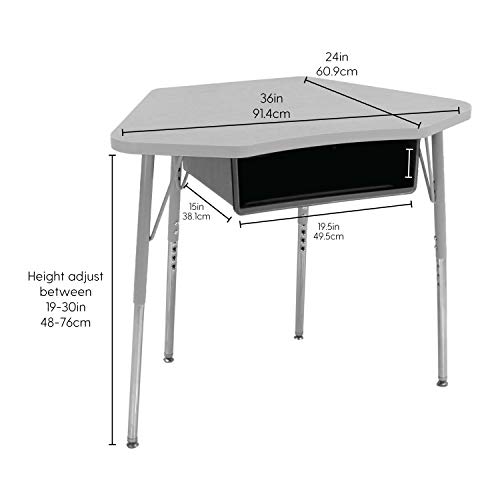Image of FDP Petal Open Front Student Desk (24 x 36 inch) Table, Book Box for Classroom School Supplies, in-Home Learning, Adjustable Standard Swivel Glide Legs 19-30in (2pk)- Maple Top /Black Edge /Black Legs