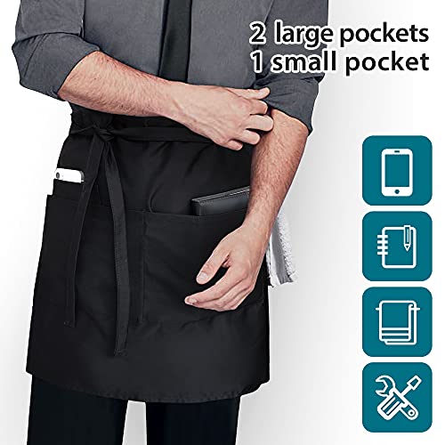 Rotanet Server Aprons Black Half Bistro Apron With 3 Pockets 22 Inch Waiter Waitress Long Waist Apron For Men Women Waterpoof #TOP3