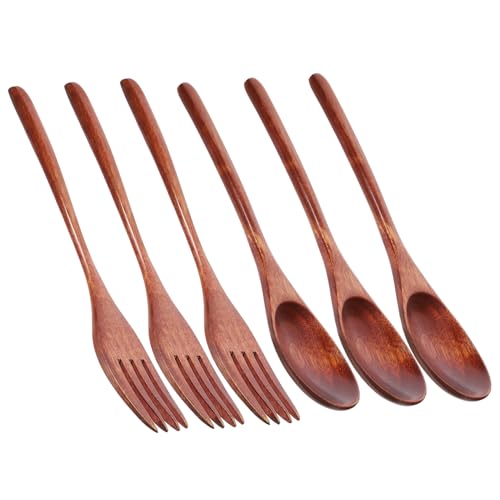 Alipis Ergonomic Wooden Cutlery Set Salad Forks and Spoons Smooth Surface Multi-function Tableware