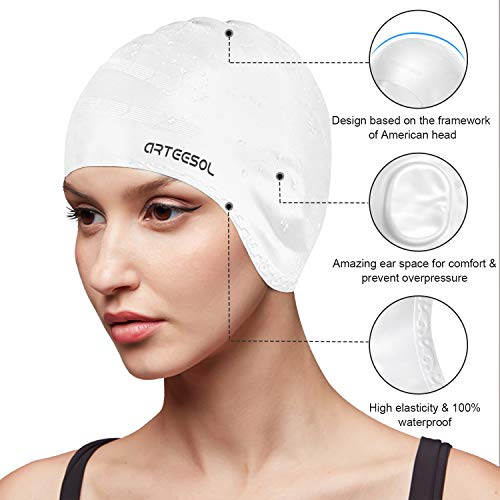 Swimming Cap, Silicone Swim Cap For Women Men, Durable Non-Slip Waterproof Swim Cap Protect Ears, Long Hair For Adults, Older Kids #TOP1