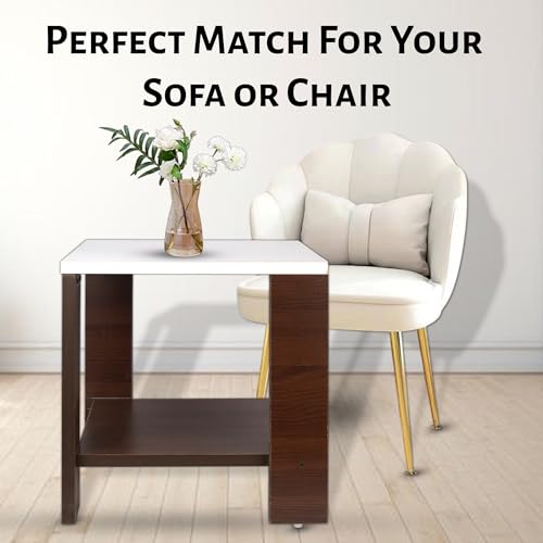 Image of SBF Furniture Small Wooden Side Table with Storage Shelf - 40x40 cm End Table Nightstand - Bedside Table for Bedroom, Living Room, Office - Modern, Durable, Easy-to-Clean Furniture