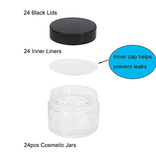 BPFY 24 Pack 2 oz Round Clear Glass Cosmetic Jars with Inner Liners and Black Lids, Travel Jars, Refillable Containers… - Image 4