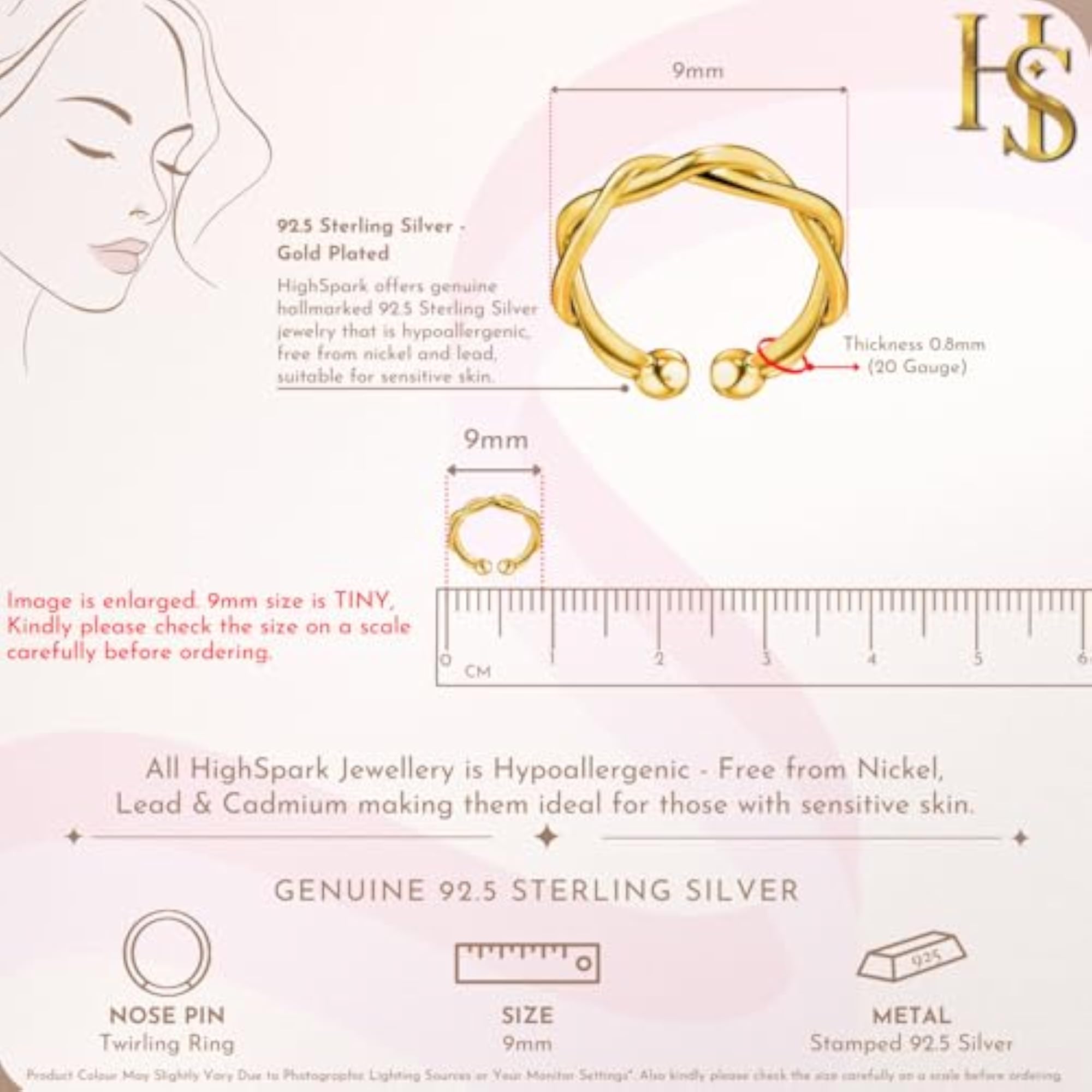 925 Silver Nose Ring for Women in 18K Gold Finish