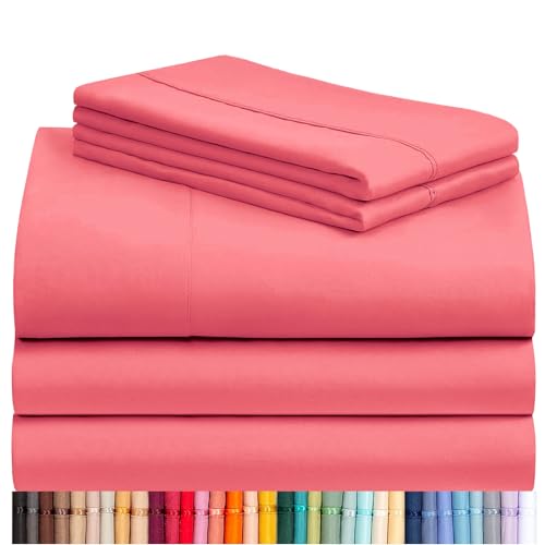 Image of LuxClub Split King Sheets for Adjustable Bed, Deep Pocket Split King Sheets Set 5PC, Cooling Sheet Split King Size, Soft Hotel Luxury Bedding, Silky Fitted Sheet & Pillowcase Sets, Vermilion