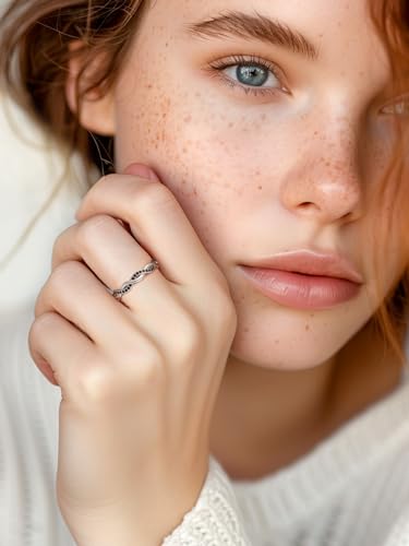 Silvora 925 Sterling Silver Ring Twisted Rope Wedding Band for Women with Cubic Zirconia Size 4-122