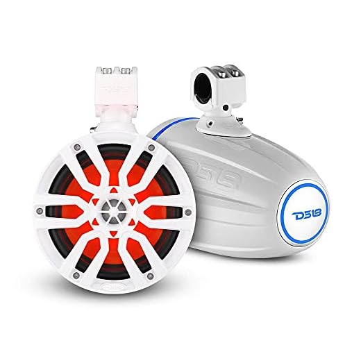 DS18 NXL-X8TP/WH Hydro 8" Marine Towers Speaker with Integrated RGB LED Lights High Performance, Marine Grade IP65 Rated, 375 W Max 125 W RMS 4 Ohms (Pair)