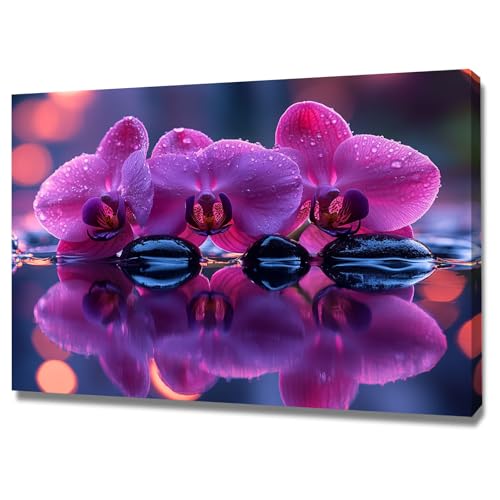 Orchidées violettes en tableau déco pour sublimer un mur de chambre moderne