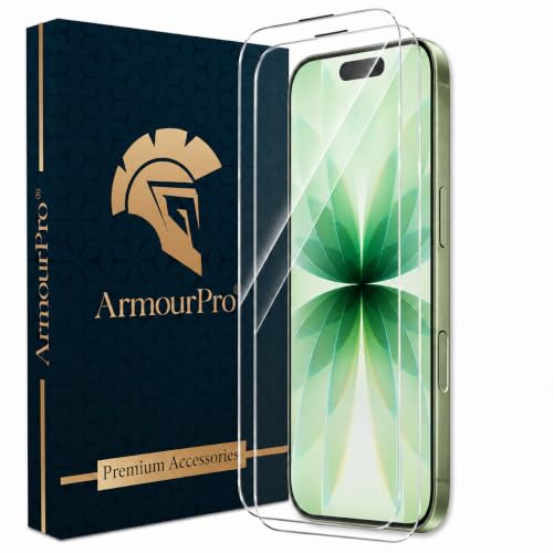 Image of ArmourPro Borderless Tempered Glass for iPhone 17 and iPhone 16 Pro, Pack of 2 Clear Screen Protector with Anti-Dust Speaker Mesh, 9H Anti-Scratch, HD Clarity, Case Friendly, Easy Installation Kit