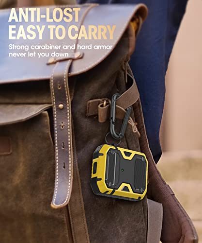 Koaichi Compatible With Airpods Case, Full-Body Rugged Hard Shell Protective Case Cover With Keychain Designed For Airpods 1St & 2Nd, Black/Yellow #TOP4